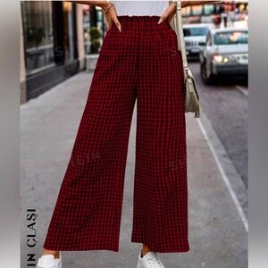 SHEIN Wide-leg, cinched waist, checkered ankle pants